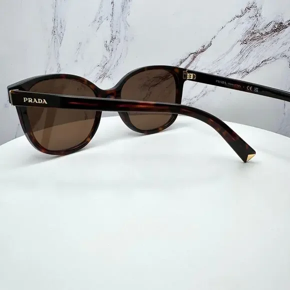 New PRADA Sunglasses Brown Square Gold Logo Tortoise Authentic w/ Box & Case - Picture 15 of 16
